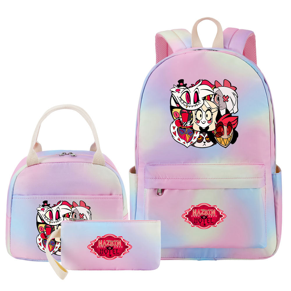 Hazbin Hotel Pink Starry Sky SchoolBag Backpack Lunch Box Bag Book Pencil Bags 3pcs Set