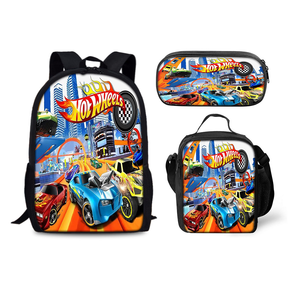 Hot Wheels Schoolbag Backpack Lunch Bag Pencil Case 3pcs Set Gift for Kids Students