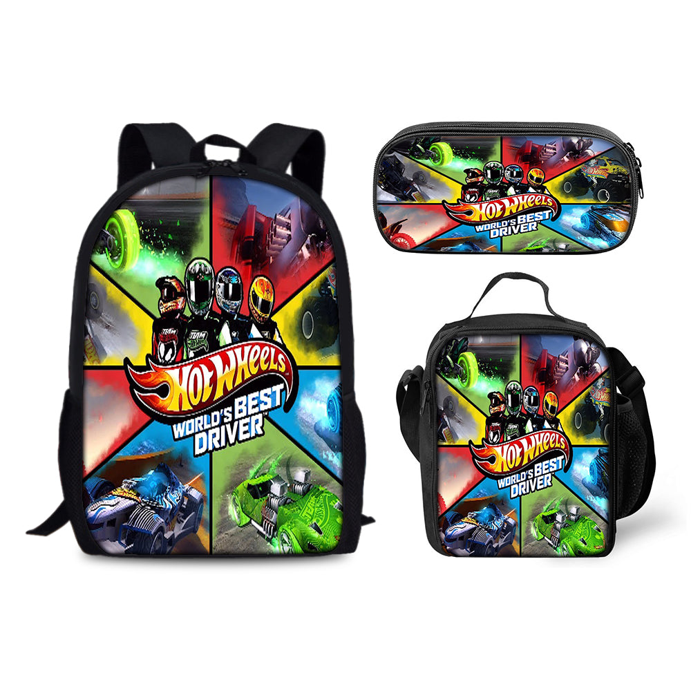 Hot Wheels Schoolbag Backpack Lunch Bag Pencil Case 3pcs Set Gift for Kids Students