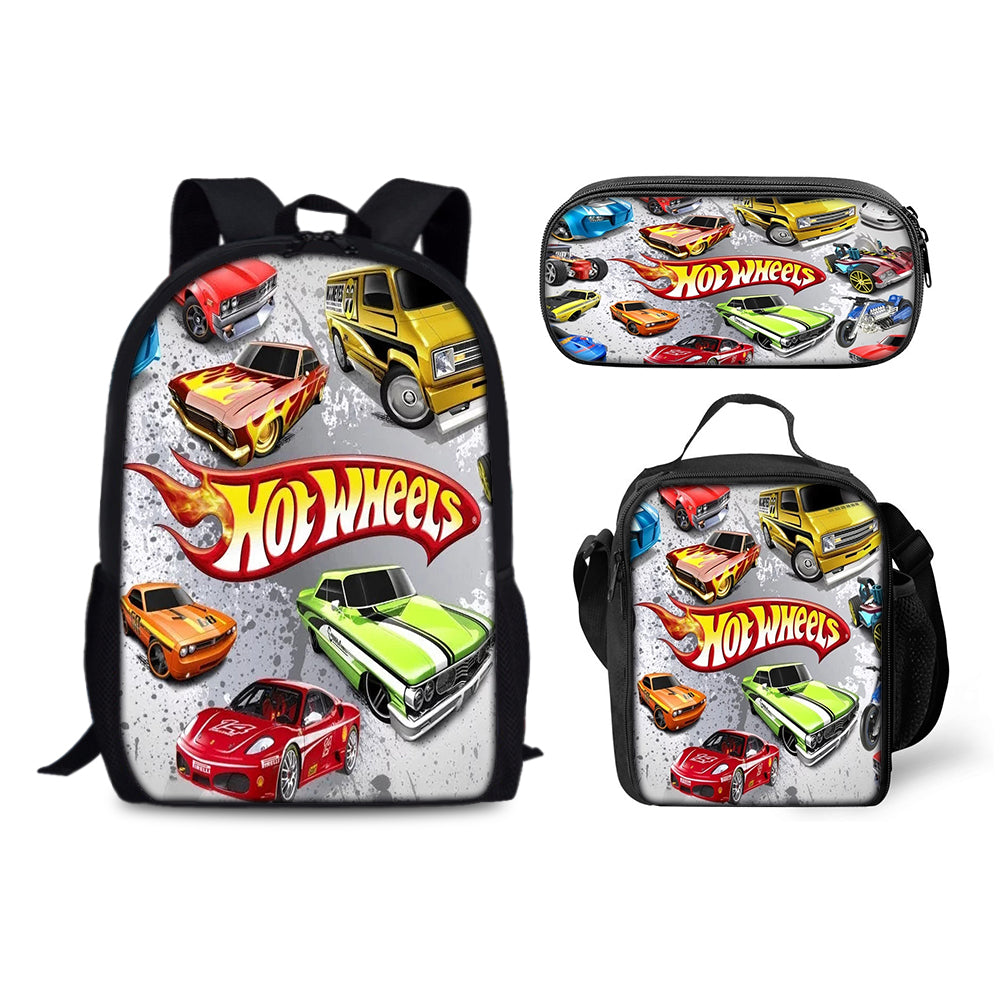 Hot Wheels Schoolbag Backpack Lunch Bag Pencil Case 3pcs Set Gift for Kids Students