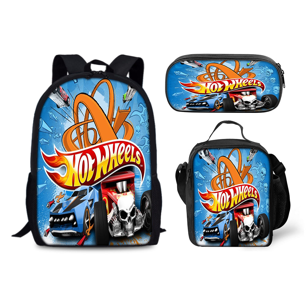 Hot Wheels Schoolbag Backpack Lunch Bag Pencil Case 3pcs Set Gift for Kids Students