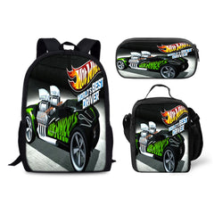 Hot Wheels Schoolbag Backpack Lunch Bag Pencil Case 3pcs Set Gift for Kids Students