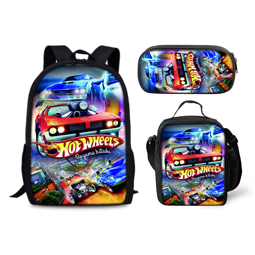 Hot Wheels Schoolbag Backpack Lunch Bag Pencil Case 3pcs Set Gift for Kids Students