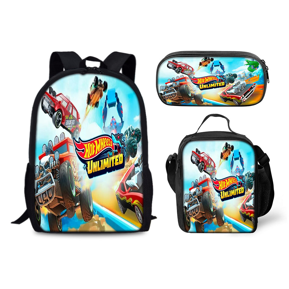 Hot Wheels Schoolbag Backpack Lunch Bag Pencil Case 3pcs Set Gift for Kids Students