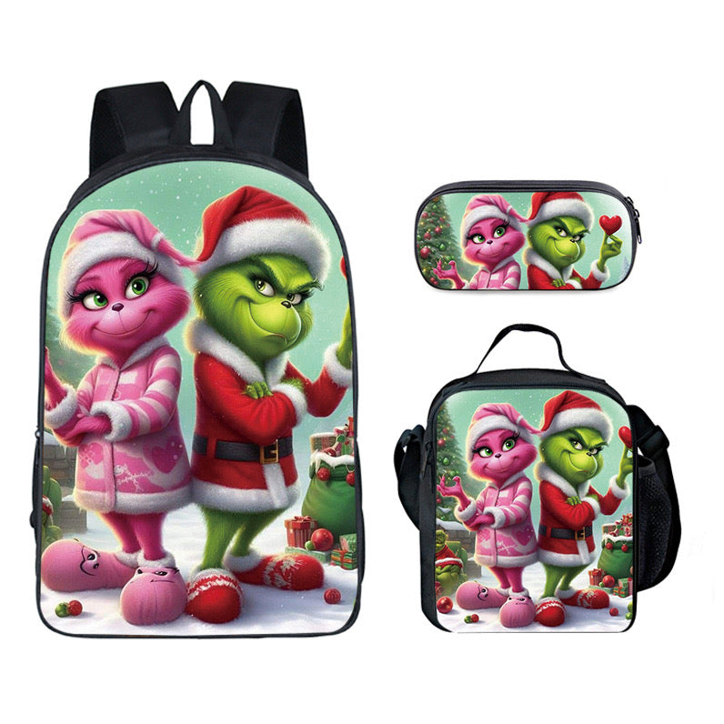 How The Grinch Stole Christmas Schoolbag Backpack Lunch Bag Pencil Case 3pcs Set Gift for Kids Students