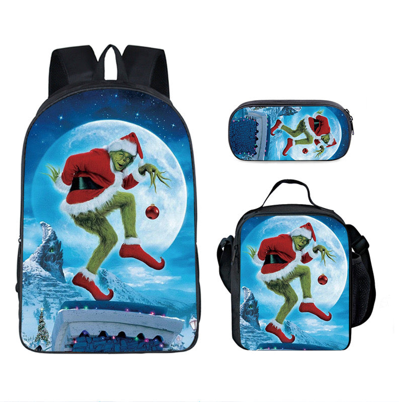 How The Grinch Stole Christmas Schoolbag Backpack Lunch Bag Pencil Case 3pcs Set Gift for Kids Students