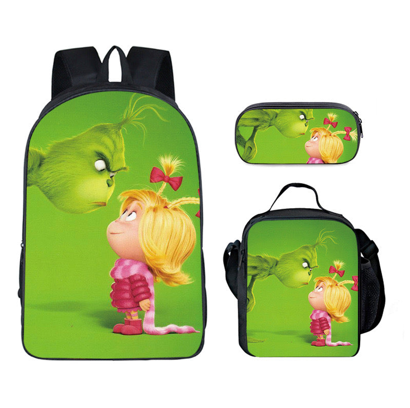 How The Grinch Stole Christmas Schoolbag Backpack Lunch Bag Pencil Case 3pcs Set Gift for Kids Students