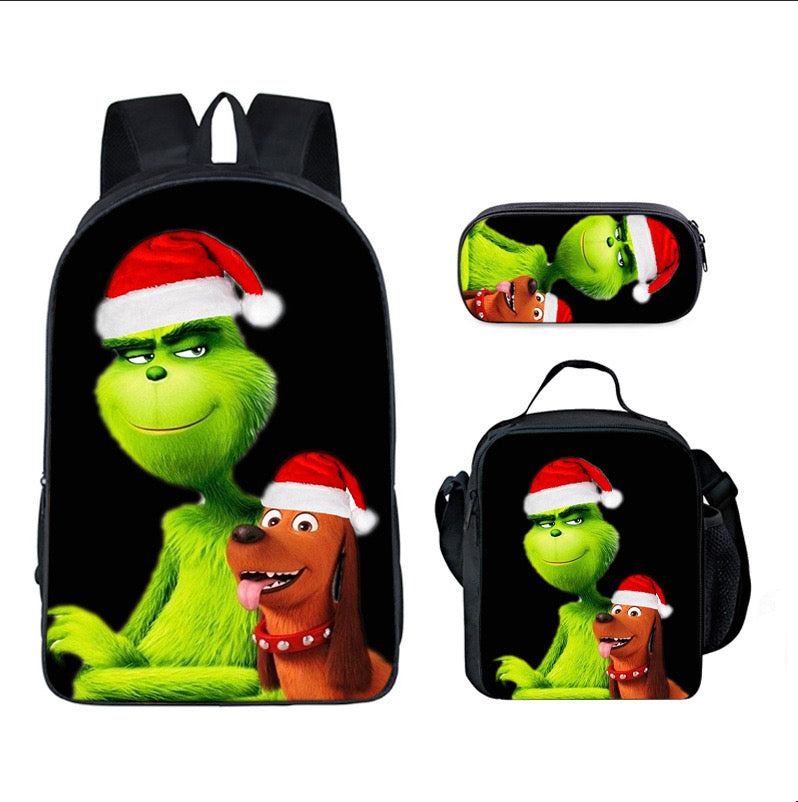 How The Grinch Stole Christmas Schoolbag Backpack Lunch Bag Pencil Case 3pcs Set Gift for Kids Students