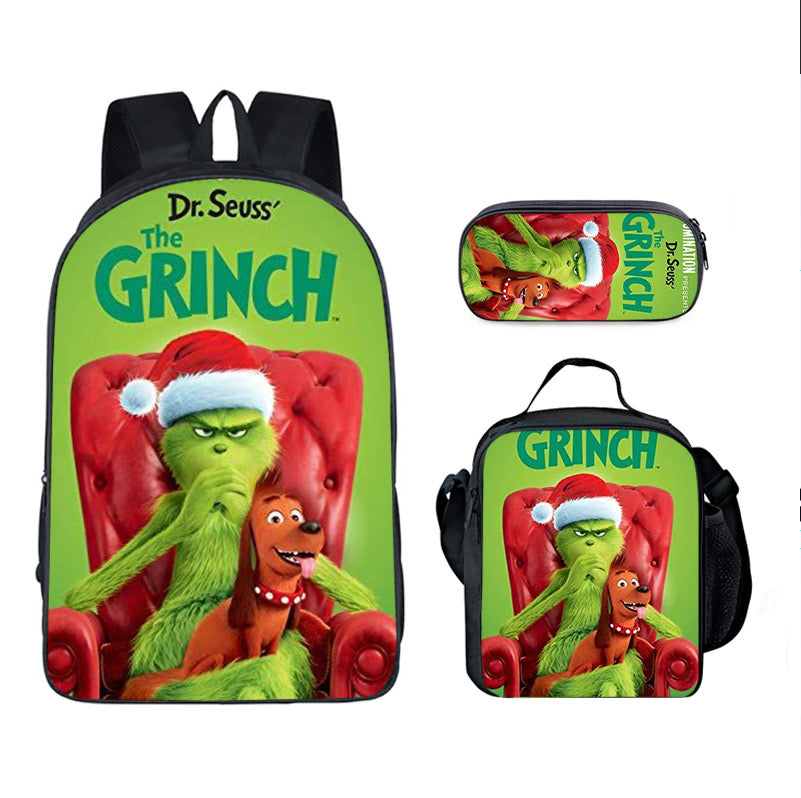 How The Grinch Stole Christmas Schoolbag Backpack Lunch Bag Pencil Case 3pcs Set Gift for Kids Students