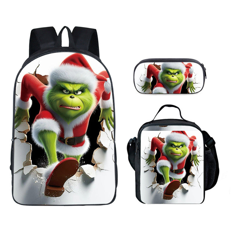 How The Grinch Stole Christmas Schoolbag Backpack Lunch Bag Pencil Case 3pcs Set Gift for Kids Students