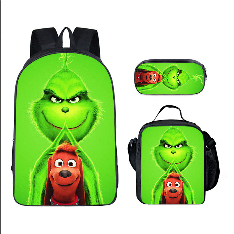 How The Grinch Stole Christmas Schoolbag Backpack Lunch Bag Pencil Case 3pcs Set Gift for Kids Students