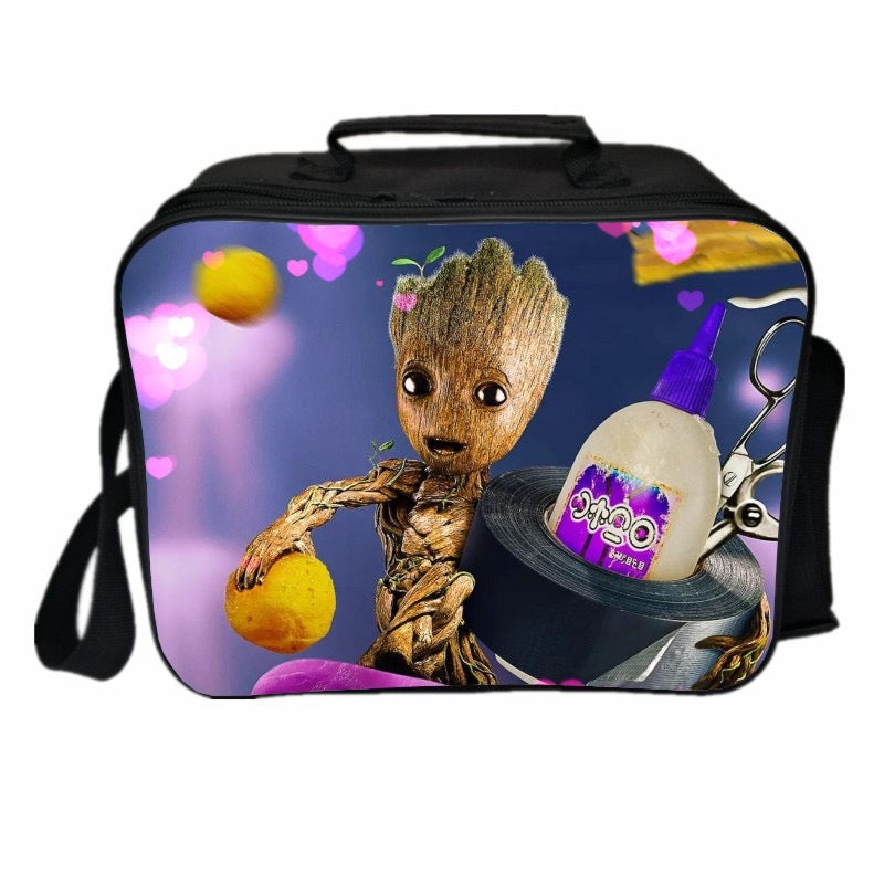 I AM Groot PU Leather Portable Lunch Box School Tote Storage Picnic Bag