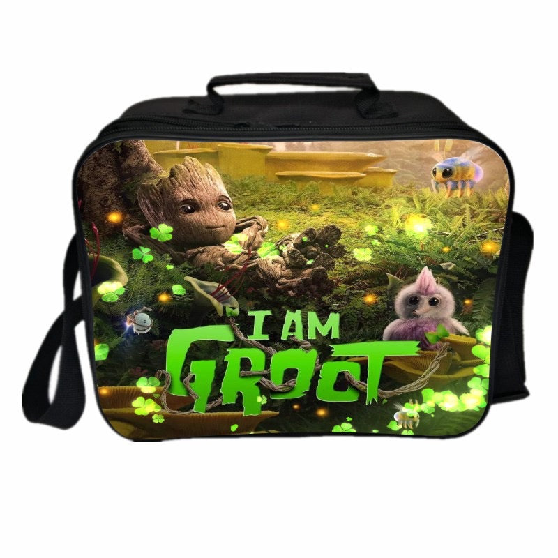 I AM Groot PU Leather Portable Lunch Box School Tote Storage Picnic Bag