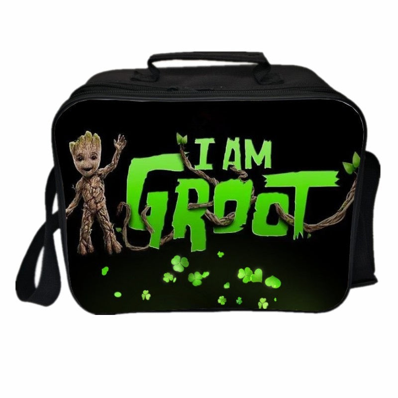 I AM Groot PU Leather Portable Lunch Box School Tote Storage Picnic Bag