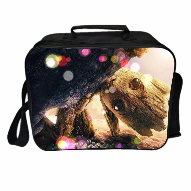 I AM Groot PU Leather Portable Lunch Box School Tote Storage Picnic Bag