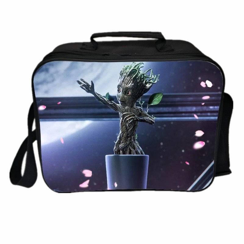 I AM Groot PU Leather Portable Lunch Box School Tote Storage Picnic Bag