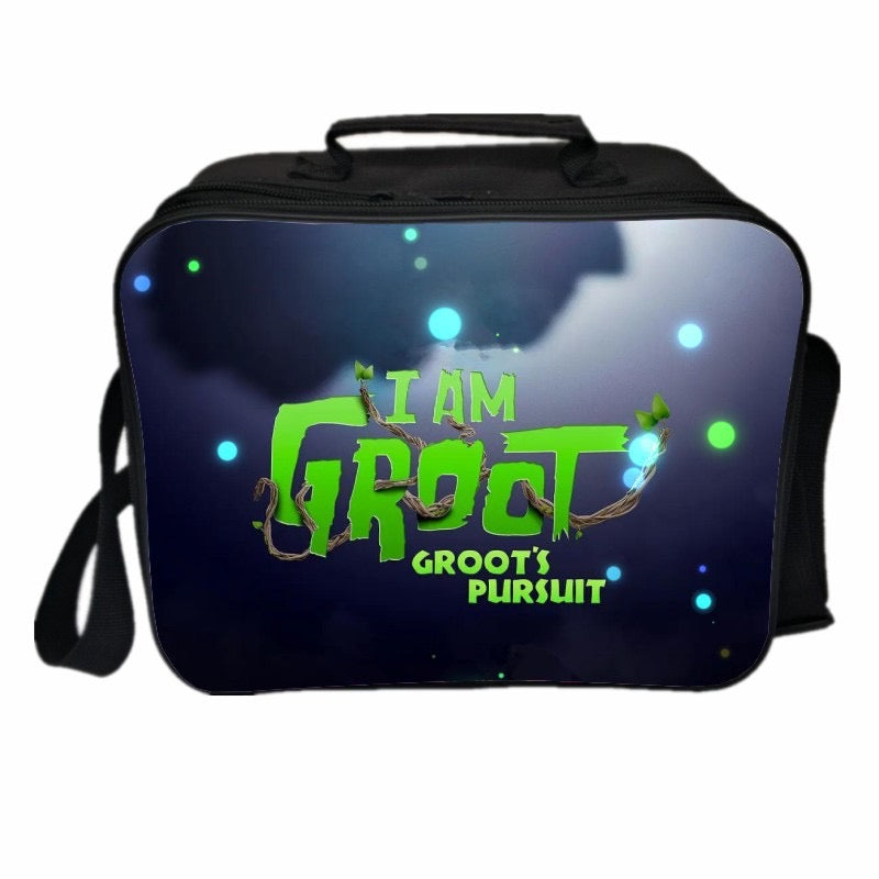 I AM Groot PU Leather Portable Lunch Box School Tote Storage Picnic Bag