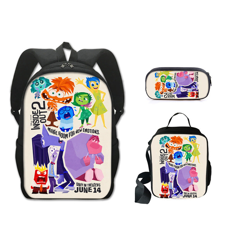 Inside Out Schoolbag Backpack Lunch Bag Pencil Case 3pcs Set Gift for Kids Students