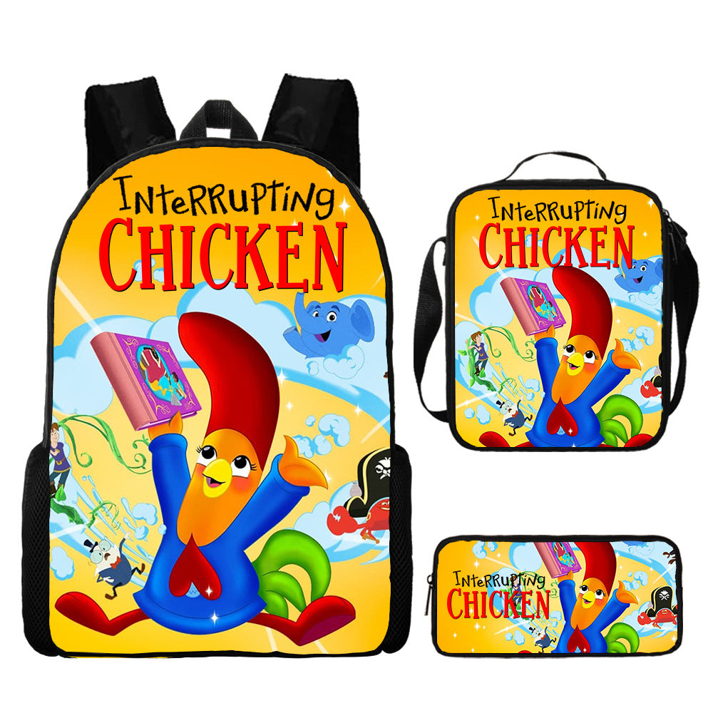 Interrupting Chicken Schoolbag Backpack Lunch Bag Pencil Case 3pcs Set Gift for Kids Students