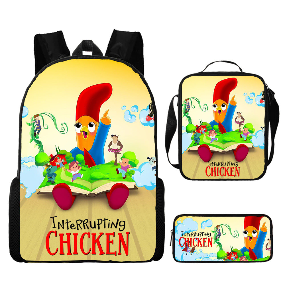 Interrupting Chicken Schoolbag Backpack Lunch Bag Pencil Case 3pcs Set Gift for Kids Students