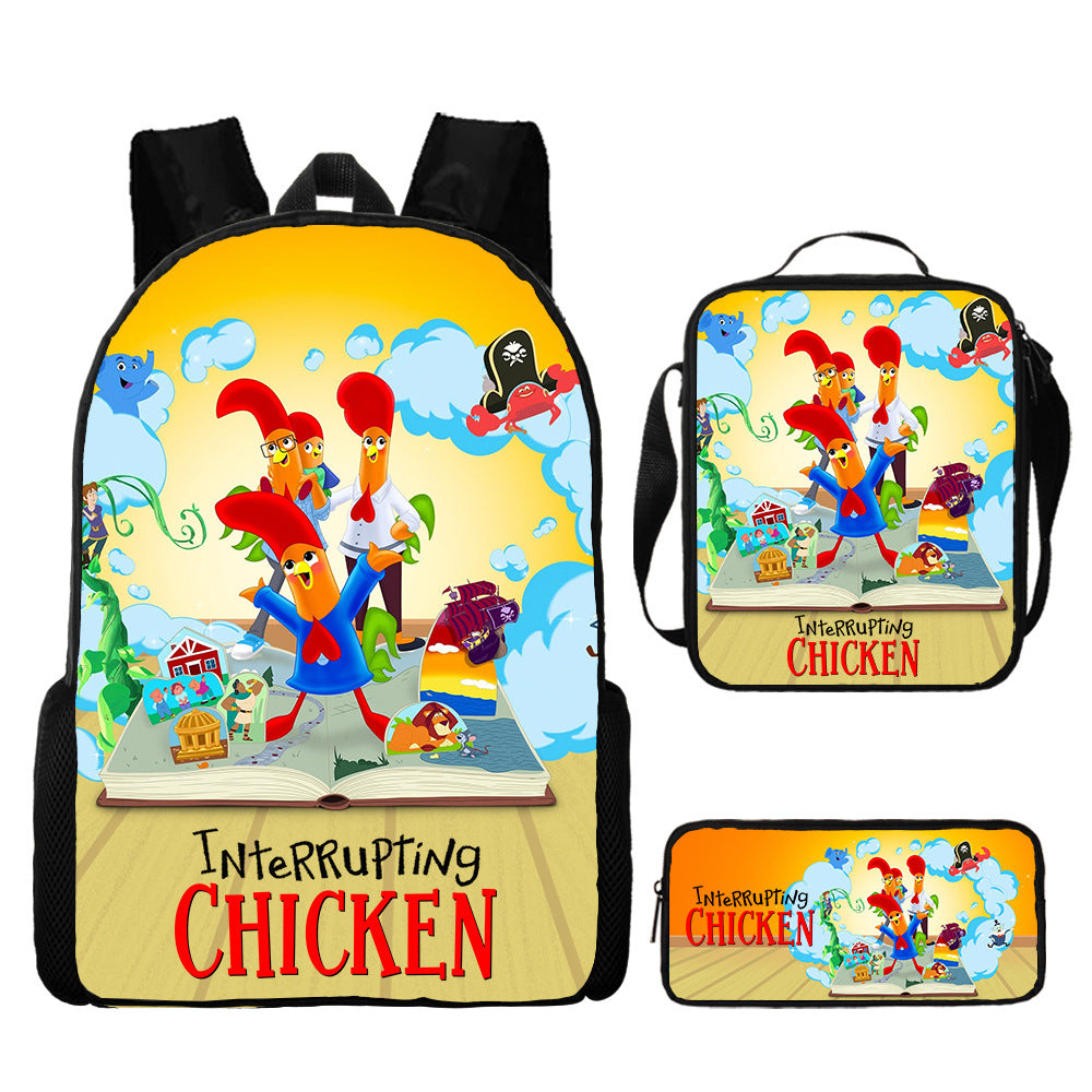 Interrupting Chicken Schoolbag Backpack Lunch Bag Pencil Case 3pcs Set Gift for Kids Students