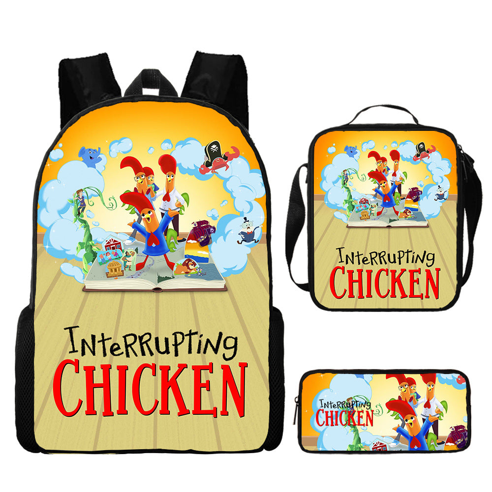 Interrupting Chicken Schoolbag Backpack Lunch Bag Pencil Case 3pcs Set Gift for Kids Students