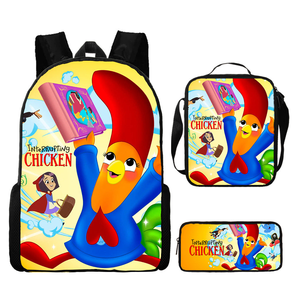 Interrupting Chicken Schoolbag Backpack Lunch Bag Pencil Case 3pcs Set Gift for Kids Students