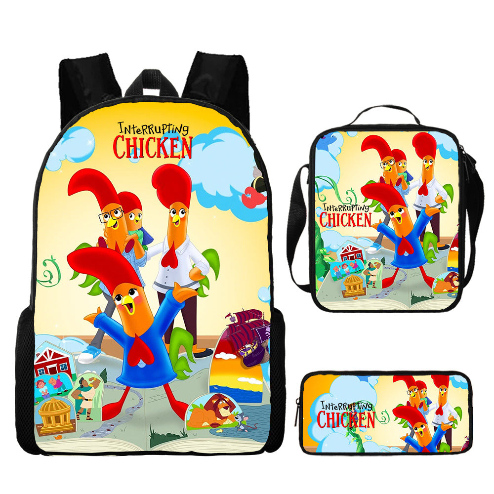 Interrupting Chicken Schoolbag Backpack Lunch Bag Pencil Case 3pcs Set Gift for Kids Students