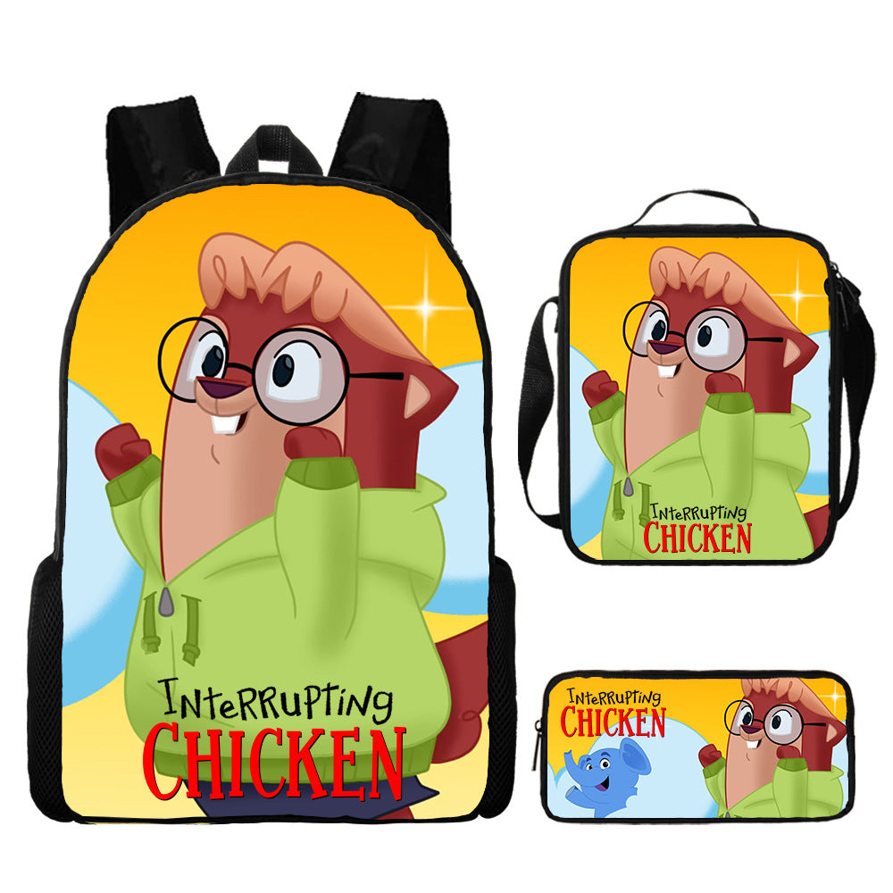 Interrupting Chicken Schoolbag Backpack Lunch Bag Pencil Case 3pcs Set Gift for Kids Students