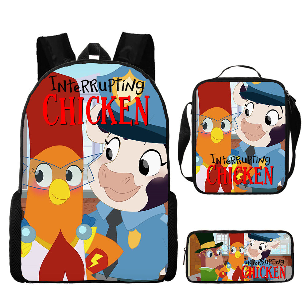 Interrupting Chicken Schoolbag Backpack Lunch Bag Pencil Case 3pcs Set Gift for Kids Students