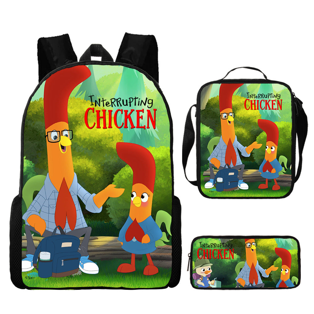 Interrupting Chicken Schoolbag Backpack Lunch Bag Pencil Case 3pcs Set Gift for Kids Students