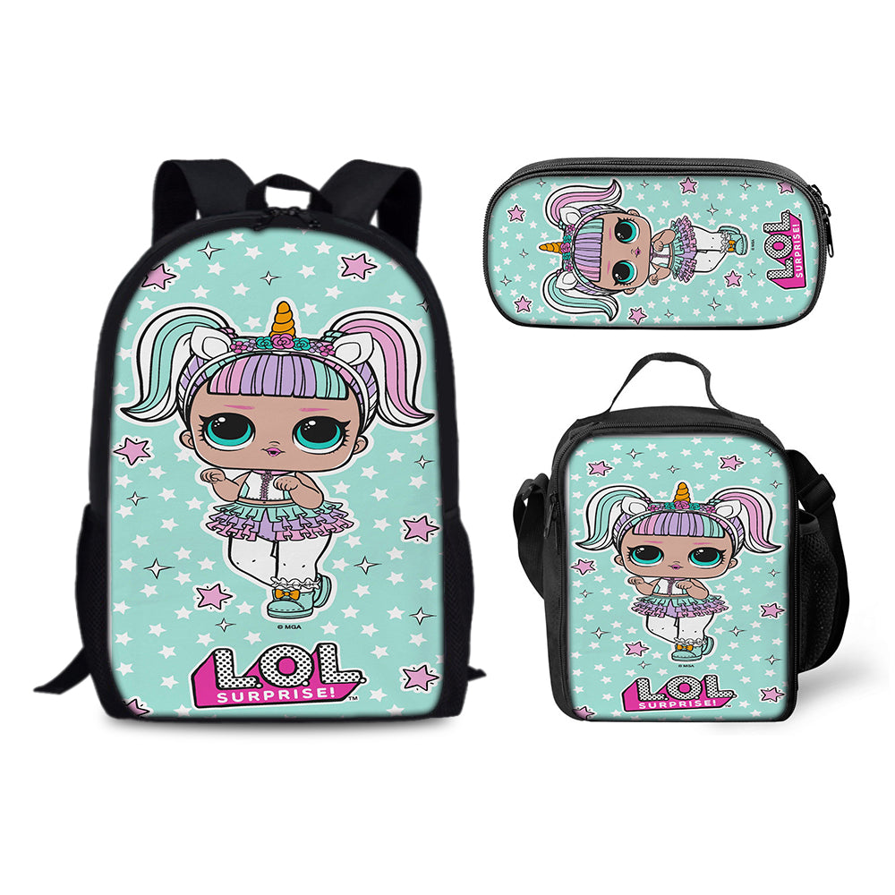 LOL Surprise Dolls Schoolbag Backpack Lunch Bag Pencil Case 3pcs Set Gift for Kids Students