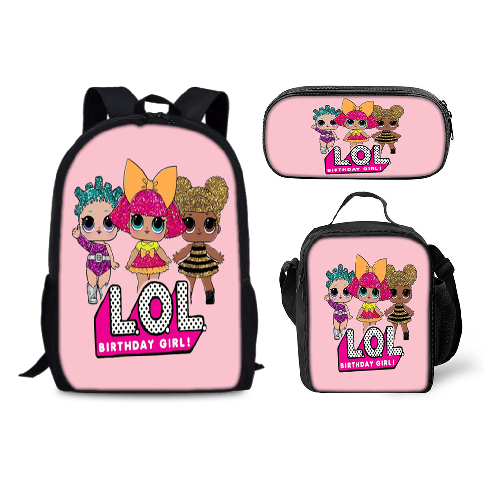 LOL Surprise Dolls Schoolbag Backpack Lunch Bag Pencil Case 3pcs Set Gift for Kids Students