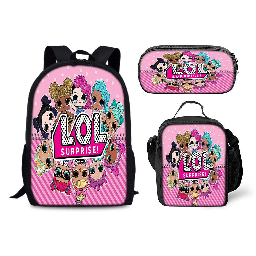 LOL Surprise Dolls Schoolbag Backpack Lunch Bag Pencil Case 3pcs Set Gift for Kids Students