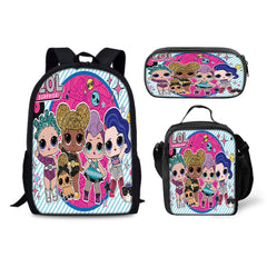 LOL Surprise Dolls Schoolbag Backpack Lunch Bag Pencil Case 3pcs Set Gift for Kids Students