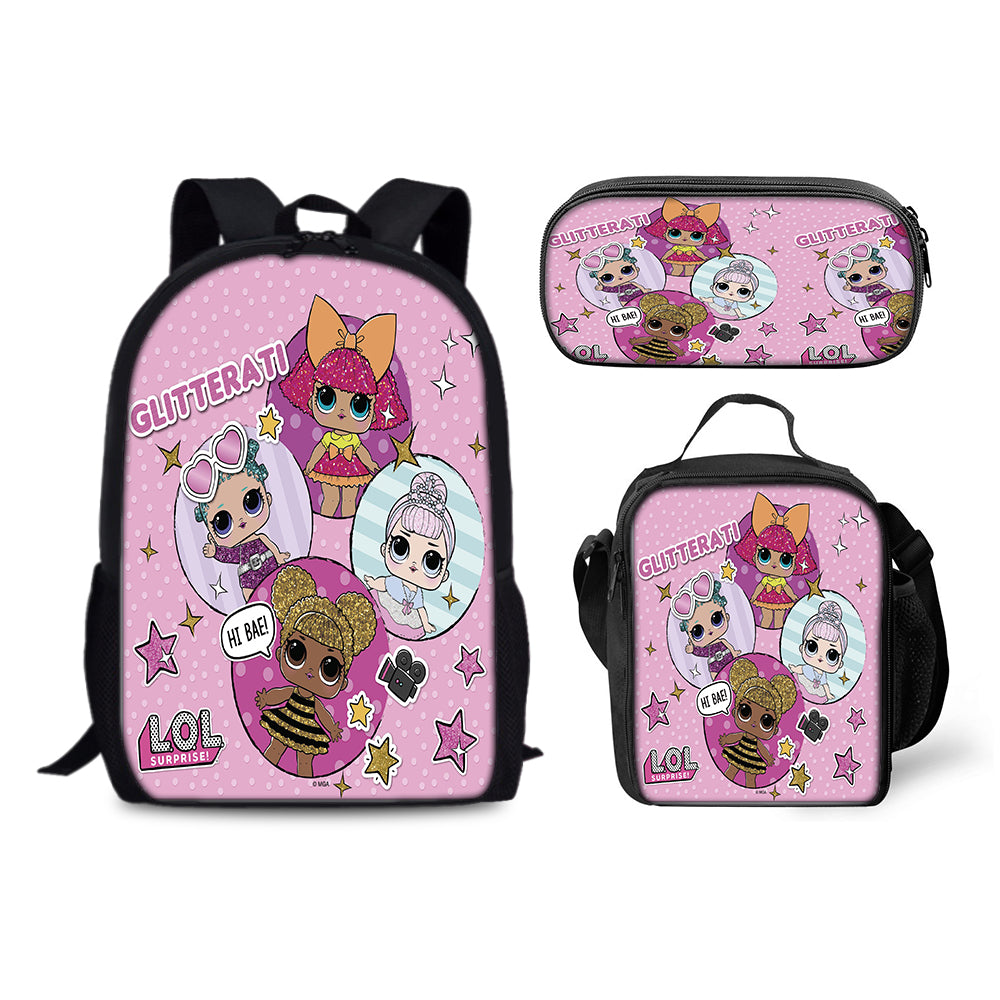 LOL Surprise Dolls Schoolbag Backpack Lunch Bag Pencil Case 3pcs Set Gift for Kids Students