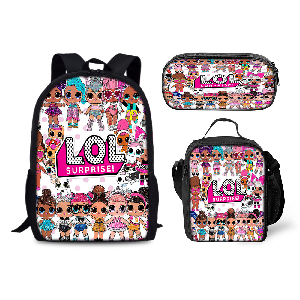 LOL Surprise Dolls Schoolbag Backpack Lunch Bag Pencil Case 3pcs Set Gift for Kids Students