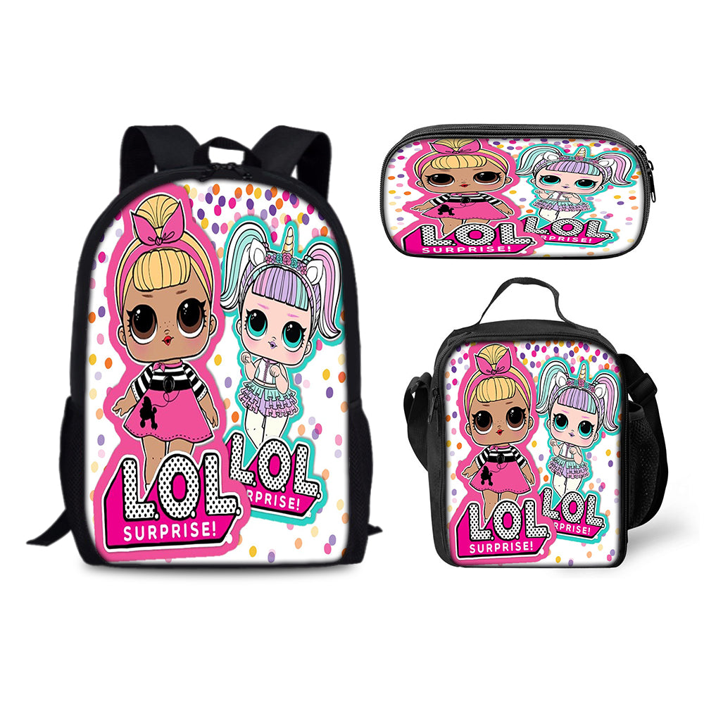 LOL Surprise Dolls Schoolbag Backpack Lunch Bag Pencil Case 3pcs Set Gift for Kids Students