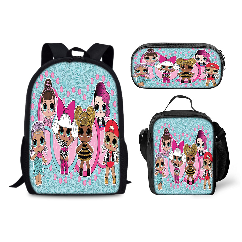 LOL Surprise Dolls Schoolbag Backpack Lunch Bag Pencil Case 3pcs Set Gift for Kids Students