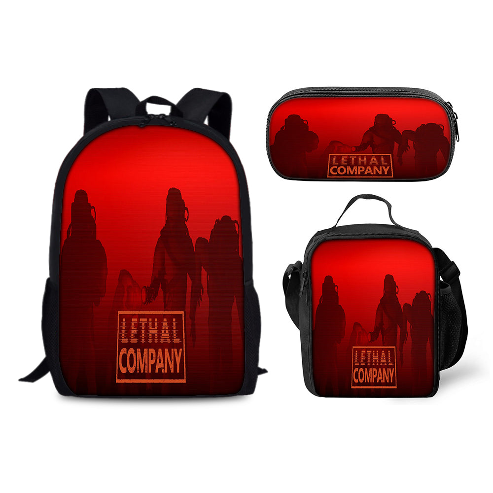 Lethal Company Schoolbag Backpack Lunch Bag Pencil Case 3pcs Set Gift for Kids Students