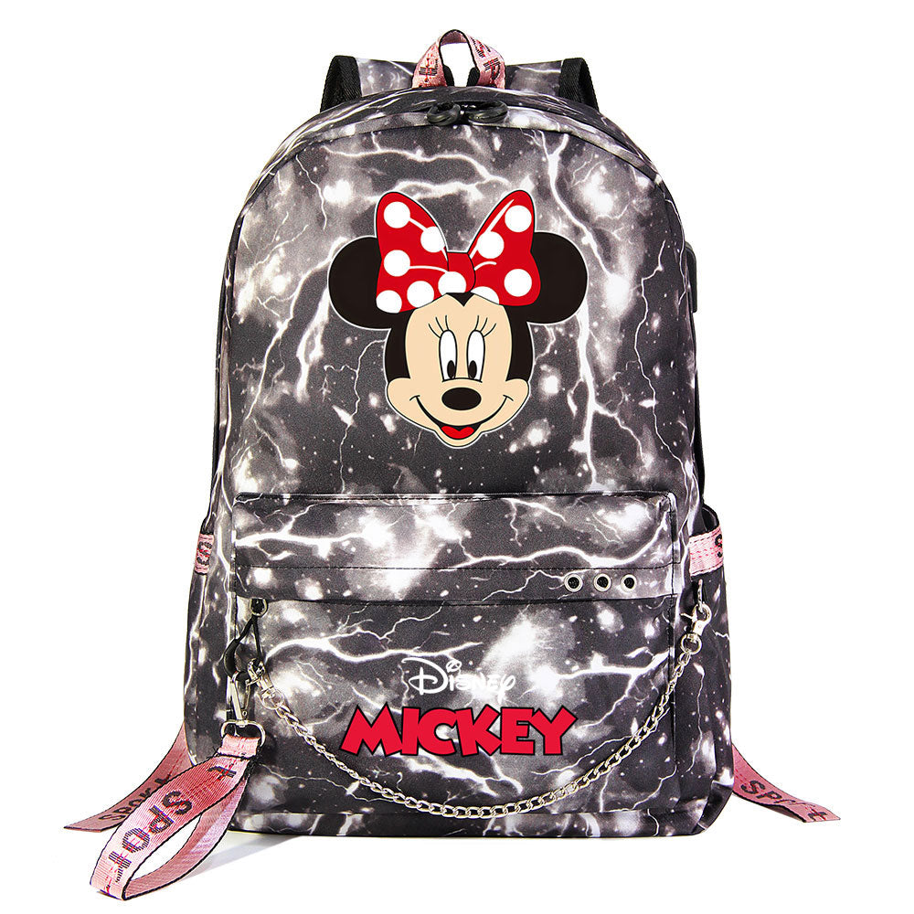 Mickey Mouse USB Charging Backpack Shoolbag Notebook Bag Gifts for Kids Students