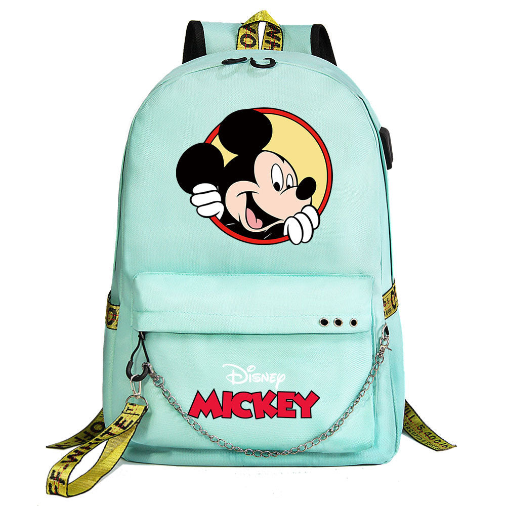 Mickey Mouse USB Charging Backpack Shoolbag Notebook Bag Gifts for Kids Students