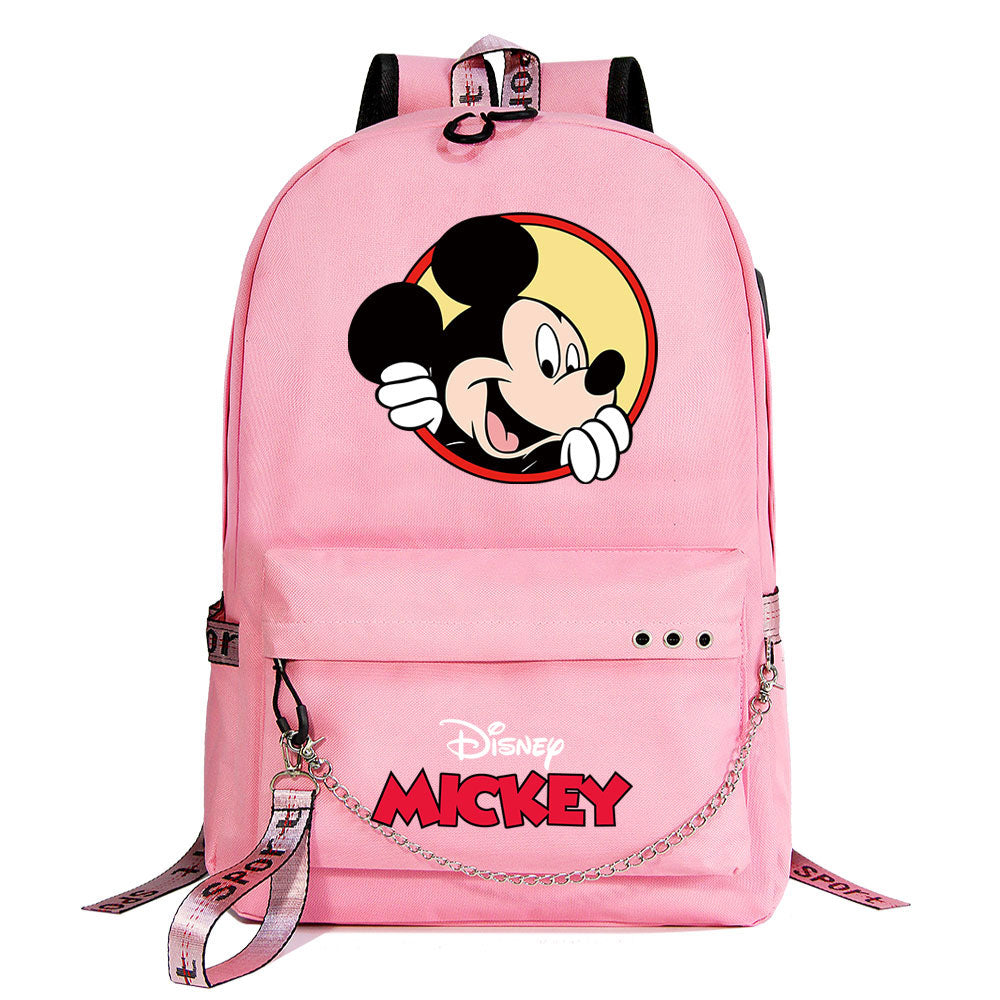 Mickey Mouse USB Charging Backpack Shoolbag Notebook Bag Gifts for Kids Students