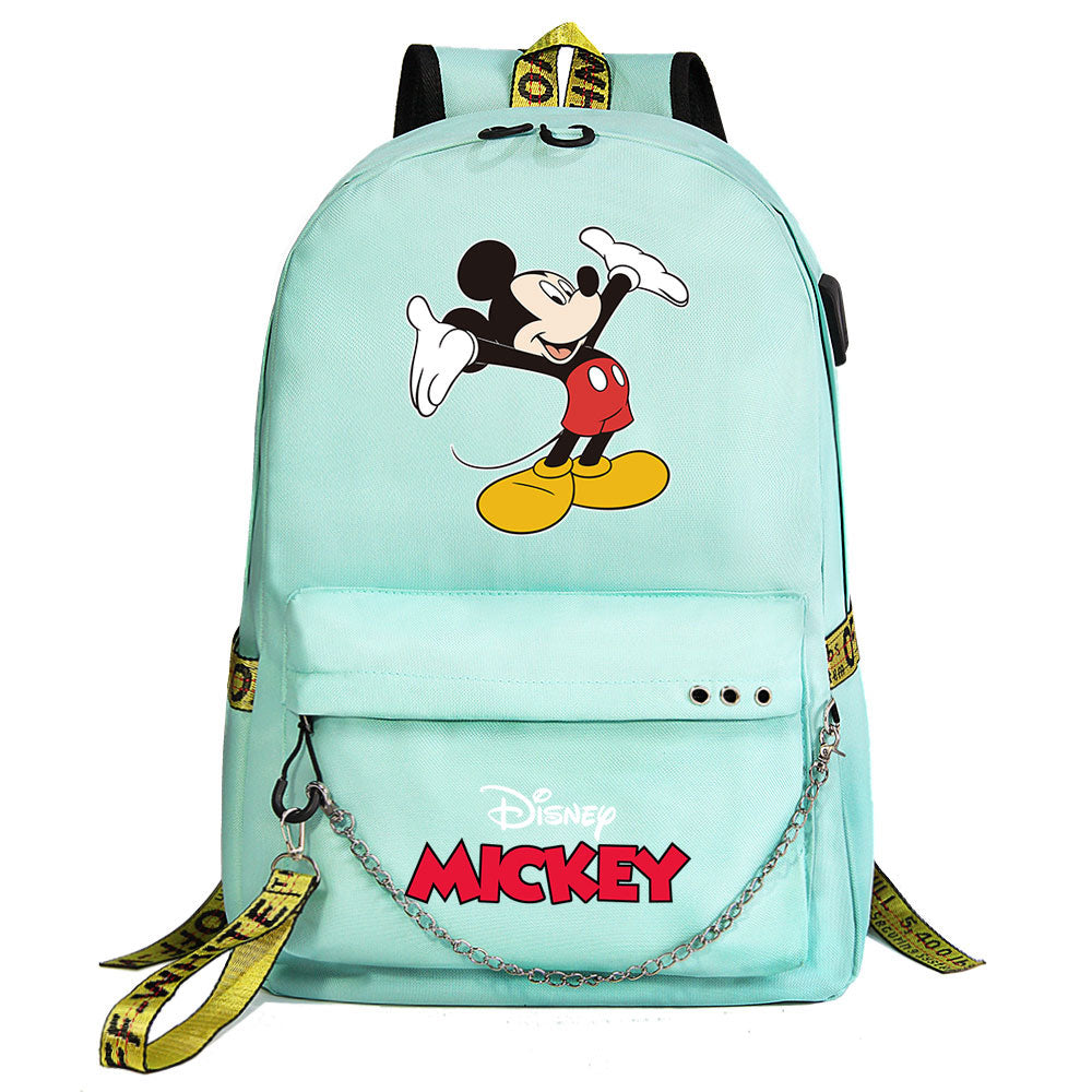 Mickey Mouse USB Charging Backpack Shoolbag Notebook Bag Gifts for Kids Students