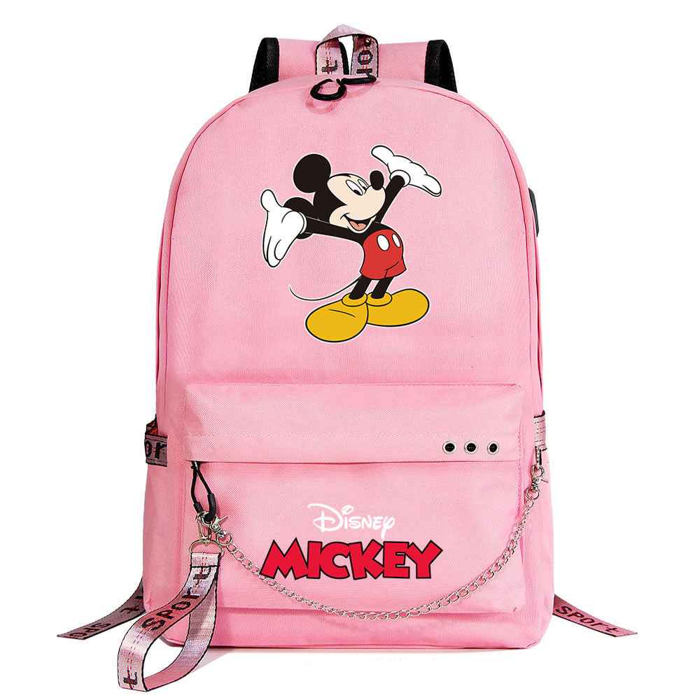 Mickey Mouse USB Charging Backpack Shoolbag Notebook Bag Gifts for Kids Students