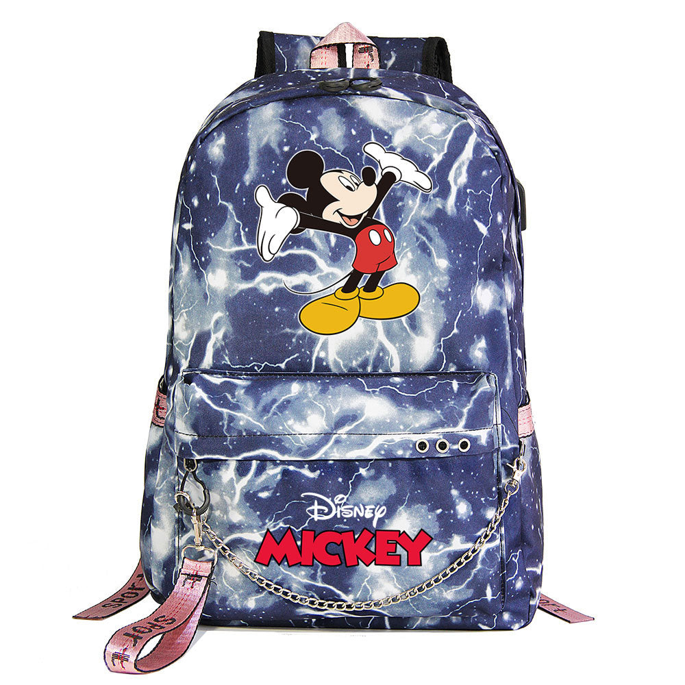 Mickey Mouse USB Charging Backpack Shoolbag Notebook Bag Gifts for Kids Students