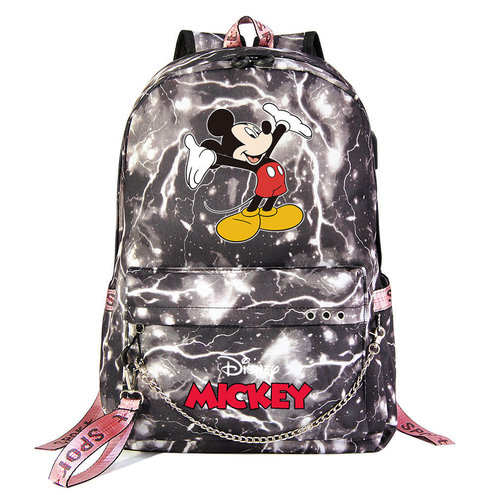 Mickey Mouse USB Charging Backpack Shoolbag Notebook Bag Gifts for Kids Students