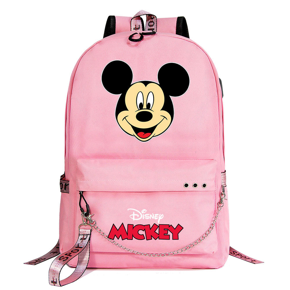 Mickey Mouse USB Charging Backpack Shoolbag Notebook Bag Gifts for Kids Students