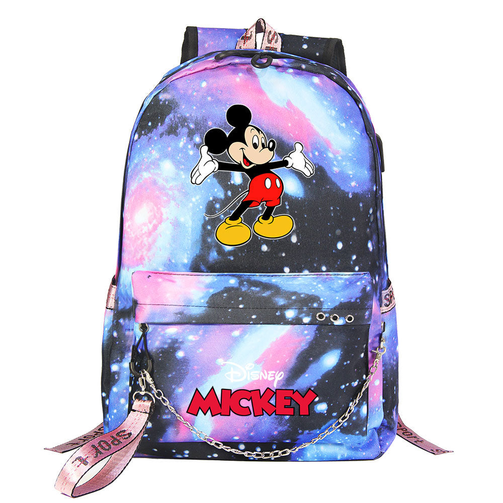 Mickey Mouse USB Charging Backpack Shoolbag Notebook Bag Gifts for Kids Students