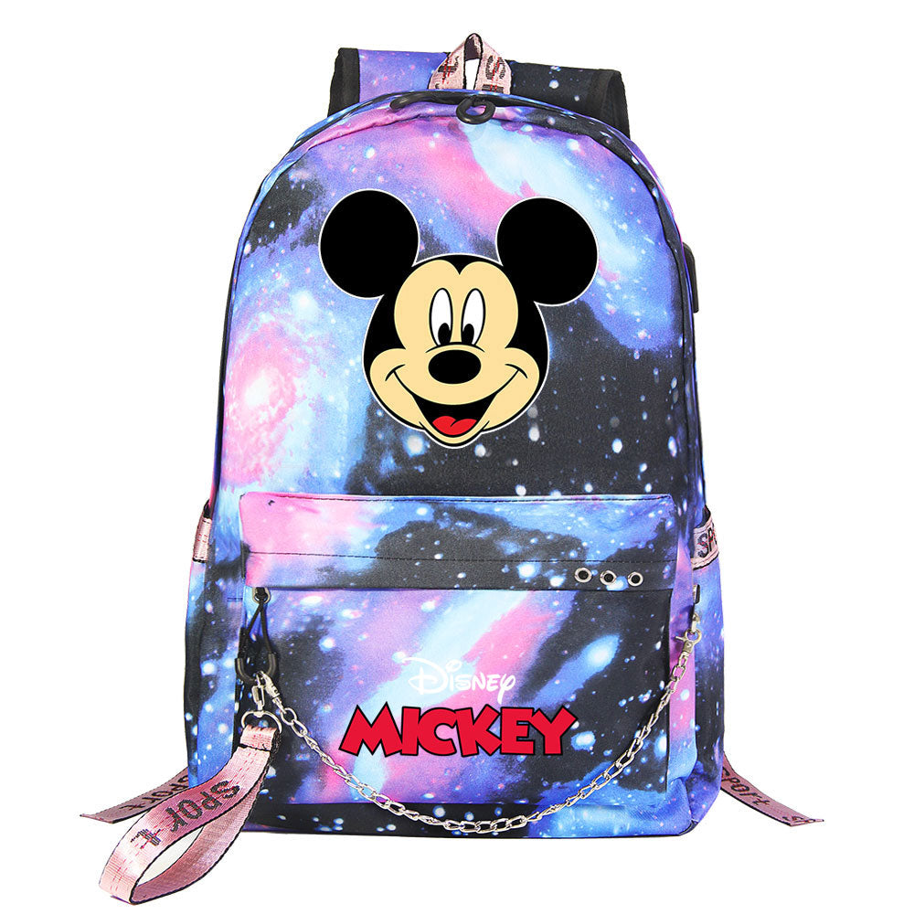 Mickey Mouse USB Charging Backpack Shoolbag Notebook Bag Gifts for Kids Students